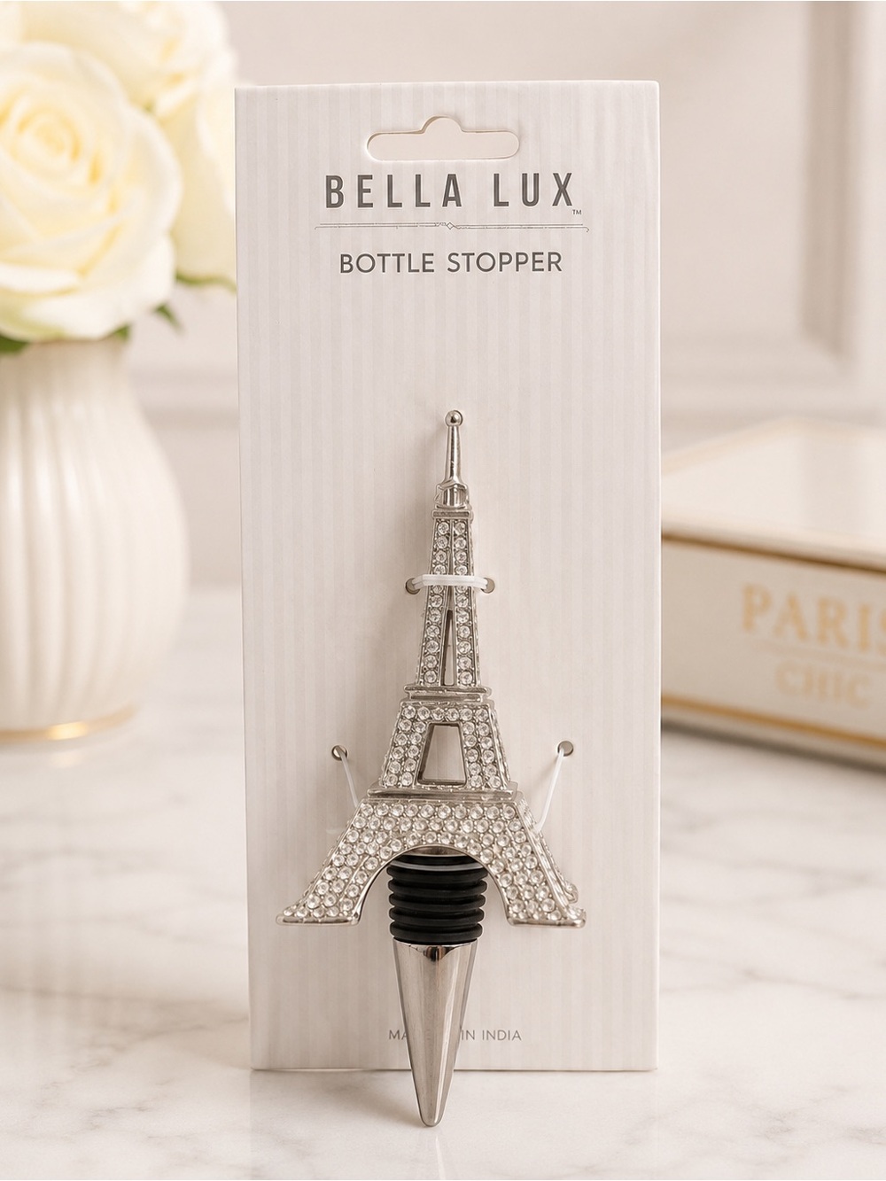 NWT Bella Lux Eiffel Tower Rhinestone Bottle Stopper Paris Wine Accessory